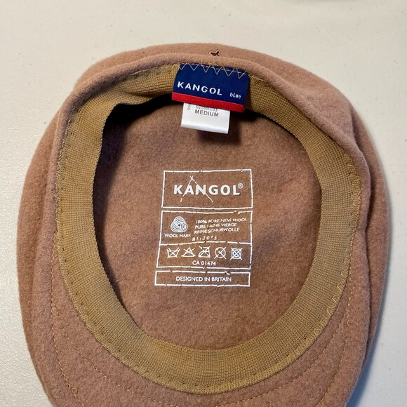 KANGOL blue 100% Pure New Wool 504 Seamless Flat Cap Medium, Camel/LghtBrw - Picture 4 of 12
